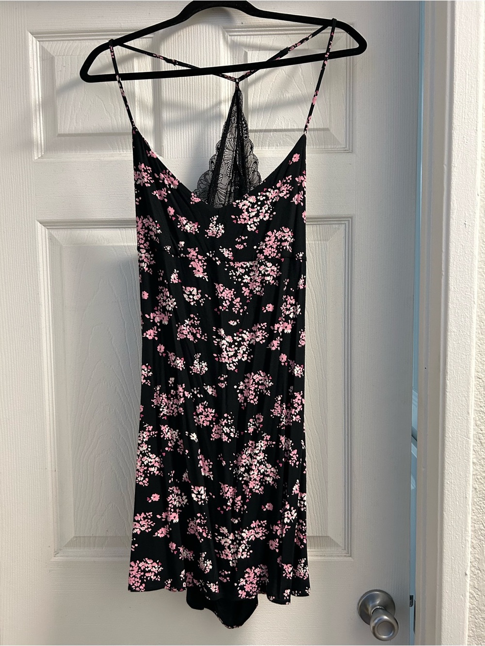 Victoria's Secret Black Slip Chemise with Pink Floral Print